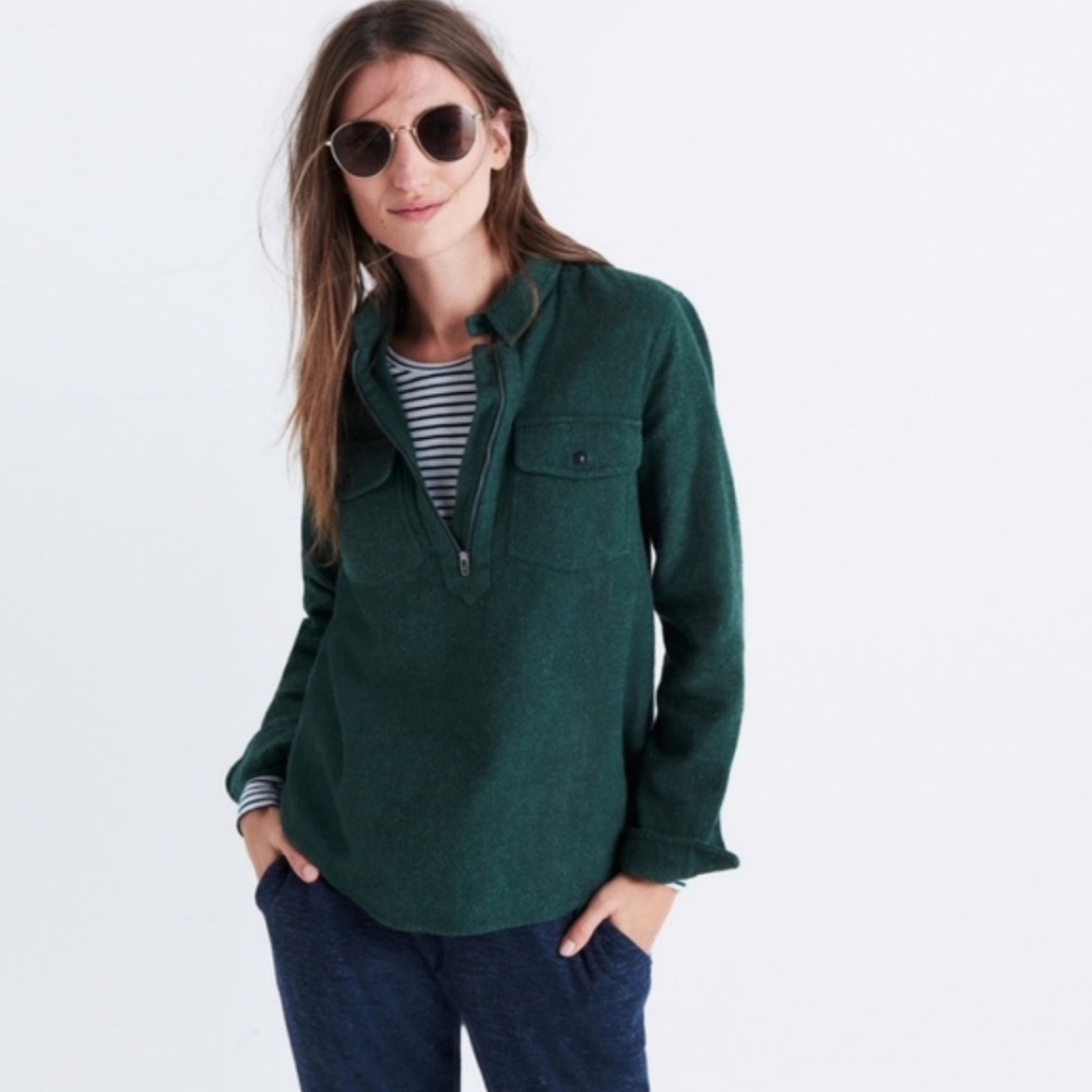 MADEWELL Hunter Green Flannel Half Zip